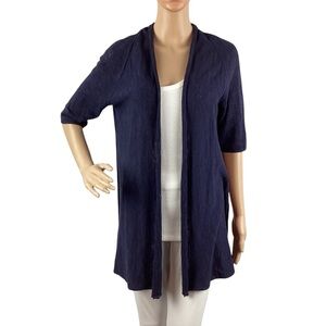 Eileen Fisher Navy Blue Organic Linen Cotton Cardigan Size S
